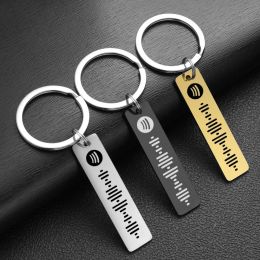 Personalized Spotify Code Keychain Engraved Name Song Music Keyring Scannable Song Key Ring Chain Holder Gift for Couple P040