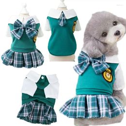 Dog Apparel College Style Shirt Dress Pet Clothes Spring&Summer Couple Clothing Tshirt Hoodies Puppy Cat Bow Skirt For Small Dogs XS