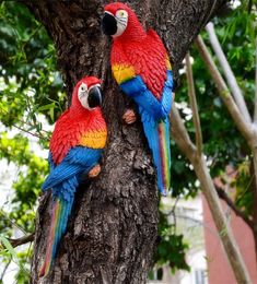 Resin Parrot Statue Wall Mounted DIY Outdoor Garden Tree Decoration Animal Sculpture For Home Office Decor Ornament 2204254140371