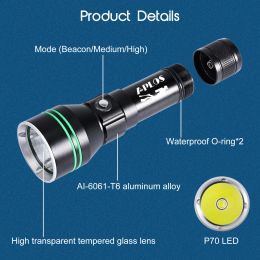 APLOS AP50 Diving Flashlight Super Bright 5000lm Professional Dive light with 26650 IPX-8 Waterproof Underwater Torch Light