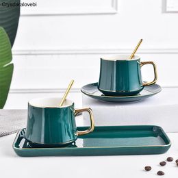 Mugs Nordic Coffee Cup Set Green Creative With Spoon Dim Sum Dish Afternoon Tea Black Handle Mug Household