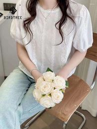 Women's Blouses Spring Cotton Embroidery Shirt Women O Neck Short Sleeve Sweet Top Girl Literature Loose Casual 2024 Summer T45683QC