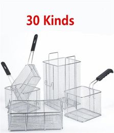 30 kinds Stainless steel fryer screen French fries frame square Philtre net encrypt colander strainers shaped Frying mesh basket T25204631