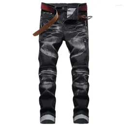 Men's Jeans With Holes Motorcycle Zippers Pleats High Street Straight Fit Casual And Fashionable Oversized Biker Denim Pants