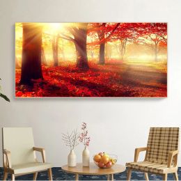 Landscape Red Tree Posters and Prints Natural Canvas Painting Wall Art Pictures Home Decor for Living Room Cuadros No Frame