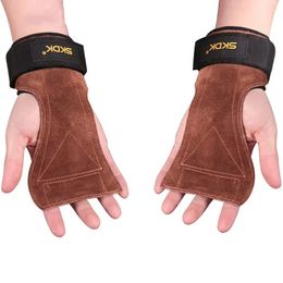 Cowhide Gym Gloves Grips Anti-Skid Weight Power Belt Lifting Pads Deadlift Belt Workout Crossfit Fitness Gloves Palm Protection 240515