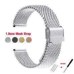 10mm 06mm Mesh Watch Band for DW Universal Milanese Stainless Steel Strap Wrist Belt Bracelet 81012141618202224mm Tool 240523