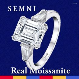 Cluster Rings SEMNI 4.0ct 5.0ct Emerald Cut Moissanite Diamond Ring For Women Ruby Sapphire Lover Wedding Promise Band 925 Sterling Silver