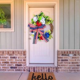 Decorative Flowers US National Day Wreath Independence Bowknot Summer Door Wreaths For Front Outside All Season