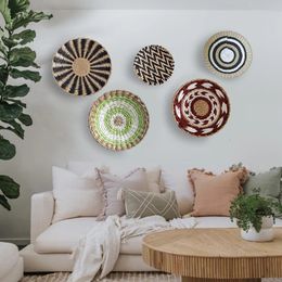 Nordic Rattan Grass Plate Wall Decoration Moroccan Style Straw with Hang Hook Background Living Room Art Home Decor 240513