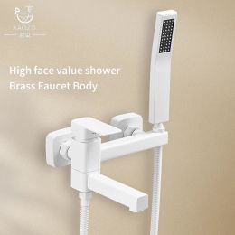 Bathroom White/Black Copper Shower Simple Shower Set Household Bathtub Faucet Mixing Switch Cold And Hot Water Faucet