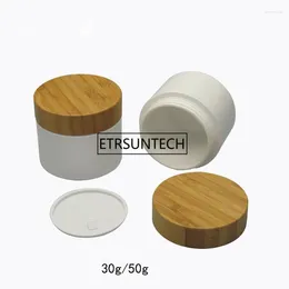 Storage Bottles 30g 50g Empty Elegant Plastic Mask Refillable Bottle Jar DIY White Cosmetic Cream Packing Bamboo Lid Cap Pot F1616