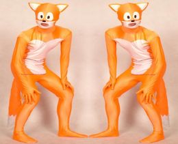 Orangewhite lycra spandex fox catsuit kostüm unisex volle outfit sexy Frauen Männer Strumpfhosen BodySuit Kostüme zurück Reißverschluss Halloween Pa4082784