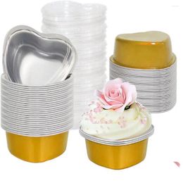 Baking Tools 50 Set Cupcake Cup Heart Shaped Liner Heat Resistant Aluminium Foil Cake Mini Pan Muffin Box Accessories