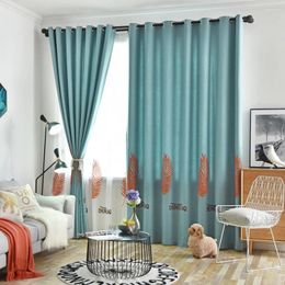 Curtain Nordic Minimalist Modern Embroidered Small Fresh Leaves Imitating Linen Curtains For Living Dining Room Bedroom