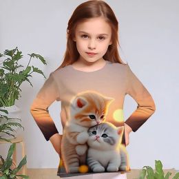 Children's Autumn Clothes For Teenagers Cute Dog Cat 3d Printed Child Boys Girl Clothing From 8 To 10 Years Kid Tee Shirt 2023