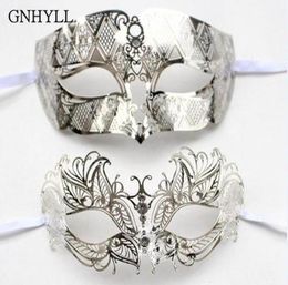 Gnhyll Metal Filigree Rhinestone Venetian Masquerade Couple Mask Pair Ball Event Wedding Party Mask Lot bbylOQ bdesports6087251