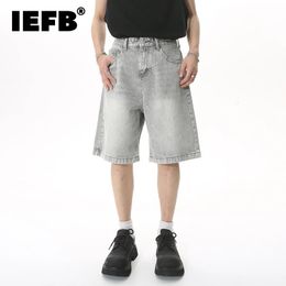 IEFB Summer Mens Casual Jeans Shorts Loose Mid High Waist Fashion Knee Lenght Denim Short Pants Vintage Male Korean 9A8588 240524