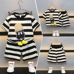 Clothing Sets Children Stripe Tracksuits 2024 Fashion Baby Boys Summer Short Sleeve T-Shirt Shorts Handsome Casual 2pcs Set Teen Outfit