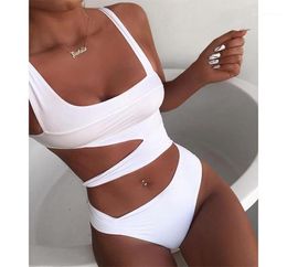 2020 New Sexy White One Piece Swimsuit Women Cut Out Swimwear Push Up Monokini Bathing Suits Beach Wear Swimming Suit For Women16090650
