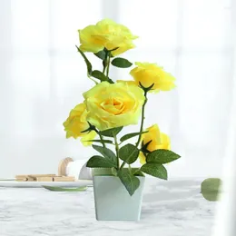 Decorative Flowers Unique Modern Potted Rose Flower Simulation Bonsai Landscaping Faux Silk Artificial Plant Pot For Office