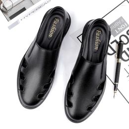 Casual Shoes Summer Outdoor Sandals Mens Brand Loafers Breathable Slip-on Driving Genuine Leather Fashion Hollow Out Moccasin