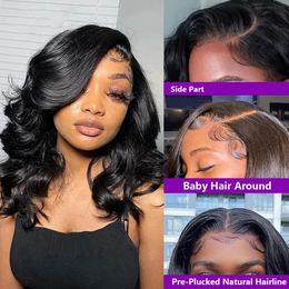 Body Wave Short Bob Transparent T Part Side Part Lace Human Hair Wig for Women PrePlucked Natural Colour Remy Indian Hair On Sale