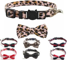 Leopard Print Fashion Luxurious Dog Cat Collar Breakaway with Bell and Bow Tie Adjustable Safety Kitty Kitten Set Small Dogs Colla8040457