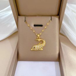 Chains Classic And Cute Stainless Steel Dolphin Necklace Fashionable Micro-embedded Versatile Clavicle Chain