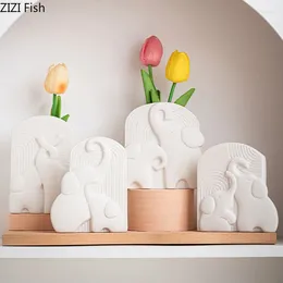 Vases Relief Elephant Vase Desktop Ceramic Dry Flower Arrangement Craftts Decoration Modern Home Accessories