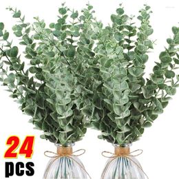 Decorative Flowers 24/10Pc Artificial Eucalyptus Leaves Stems Silk Fake Green Leaf Branches For DIY Bouquets Wedding Party Home Decoration