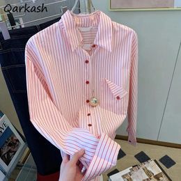 Women's Blouses French Sweet Pink Striped Shirts Women Korean Style Office Lady All-match Streetwear Fashion Baggy Camisa Female Tender