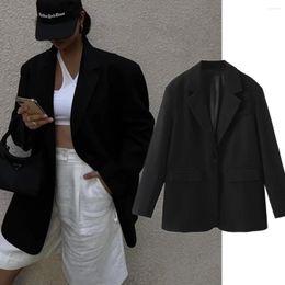 Women's Suits Maxdutti Vintage Blazers Women Loose Jacket Tops Minimalism Black