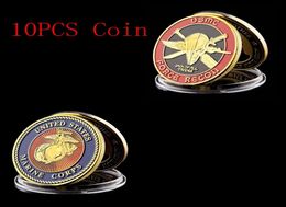 10pcs Arts and Crafts US Marine Corps Military Challenge Coin Force Recon USMC Gold Plated Badge Collection4356718
