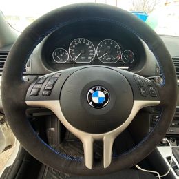 Car Steering Wheel Cover Suede For BMW 3 Series E46 2000-2005 E53 X5 1999 5 Series E39 2000-2003 DIY Steering-Wheel Cover Wrap