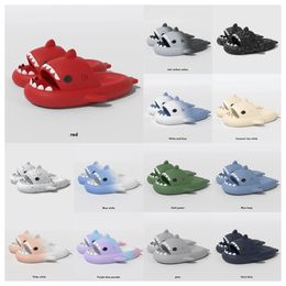 Luxury designer woman sandal Summer Shark Slippers Men Couples Indoor Outdoor Shark Slides Thick Soled Shoes Sandals black white blue Gradient Flip Flops