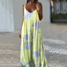 Casual Dresses Floral Dress Print V Neck Maxi For Women Backless Vacation Beach Style Sundress With Contrast Color Long Summer