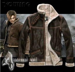 RE4 Resident Evil 4 IV Leon Kennedy Pu Faux Кожаная меховая куртка Все кожаные костюмы Longsleeve Dhl 8734196