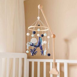 Mobiles# Baby OceanWhaleRattle Toy 0-12 Month Bed Bell Mobile Wooden Newborn Felt Bell Hanging Toys Holder Bracket Infant Crib Toy Gift Q240525