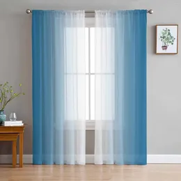 Curtain Blue And White Gradient Sheer Curtains For Living Room Decoration Window Kitchen Tulle Voile Organza