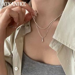 Pendant Necklaces XIYANIKE Minimalist Double Layer Waterdrop Pendant Necklace For Women Korean Fashion New Jewellery Friend Gift Party collier femme Q240525