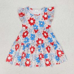 Clothing Sets Toddler Girl Cute Dress Short Sleeve Summer Girls Blue Red Flower Dresses Kids Floral Children Boutique Kid Clothes