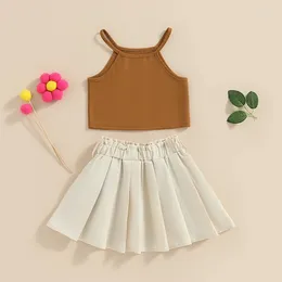 Clothing Sets Kids Girls Summer Outfits Lovely Sleeveless Sling Crop Camis Tops And Elastic Waist Pleated A-Line Skirts Girl 2Pieces 2-6Y