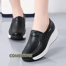 Casual Shoes 2024 Spring Sneakers Women Flats Platform Loafers Ladies PU Leather Comfort Wedge Moccasins Slip On Round Head