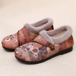 Casual Shoes Women Warm Plush Winter Shoe Retro Round Toe Slip On Mom Comfort Loafer Outdoor Cosy Fur Lined Flats Cotton