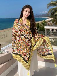 Scarves Women Hijab Bikini Cover Up Silk Scarf Floral Print Bohemian Femme Bandana Scarve Sarong Beach Holiday Mujer Long Wrap Shawl