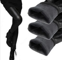 Whole womens leggins 2016 autumn winter legging thickening velvet black leather leggings skinny pants warm for women legins3641848