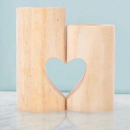 Candle Holders Heart Shaped Wooden Candlestick Holder Shelf Valentine's Day Wedding Decorations Craft 1 Pair