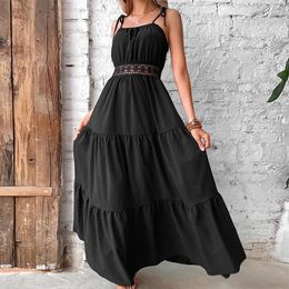 Casual Dresses Black Slim Summer For Women Sexy Sleeveless Camisole Long Dress Patchwork Big A-line Party Clothing Vestidos