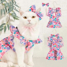 Dog Apparel Pet Dress Flying Sleeve Adorable Windproof Breathable Floral Printing Protect Skin Summer Kitty Clothes Outfits For